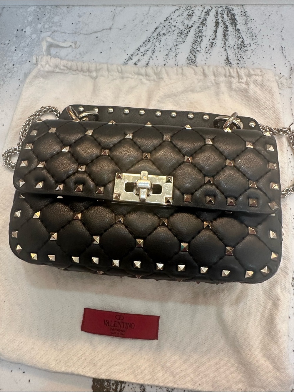 Valentino Black Quilted Rockstud Shoulder Bag with Silver Hardware - Picture 4 of 14